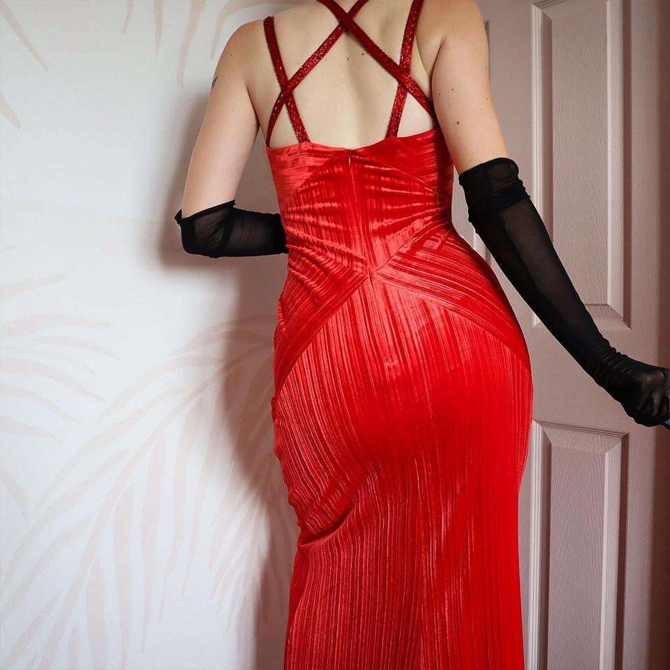 After Six red velvet evening dress UK 12