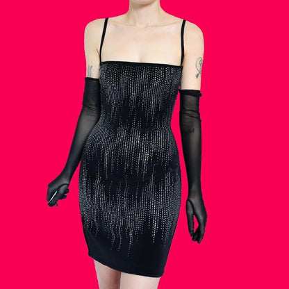 Tadashi black glittery stretch mini dress UK 12