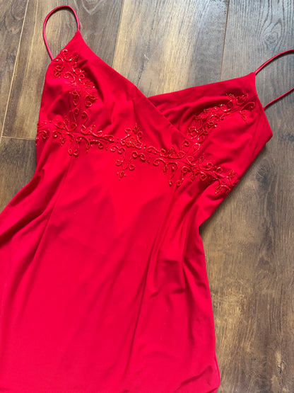 Flori red stretch beaded evening dress UK 14