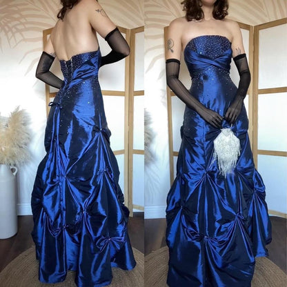 Navy shimmery taffeta beaded prom dress uk 12-14