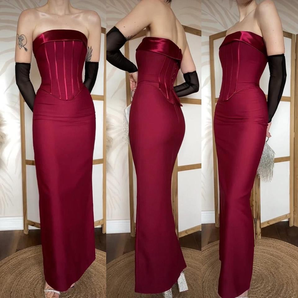 Margaret Lee burgundy strapless evening dress uk 8
