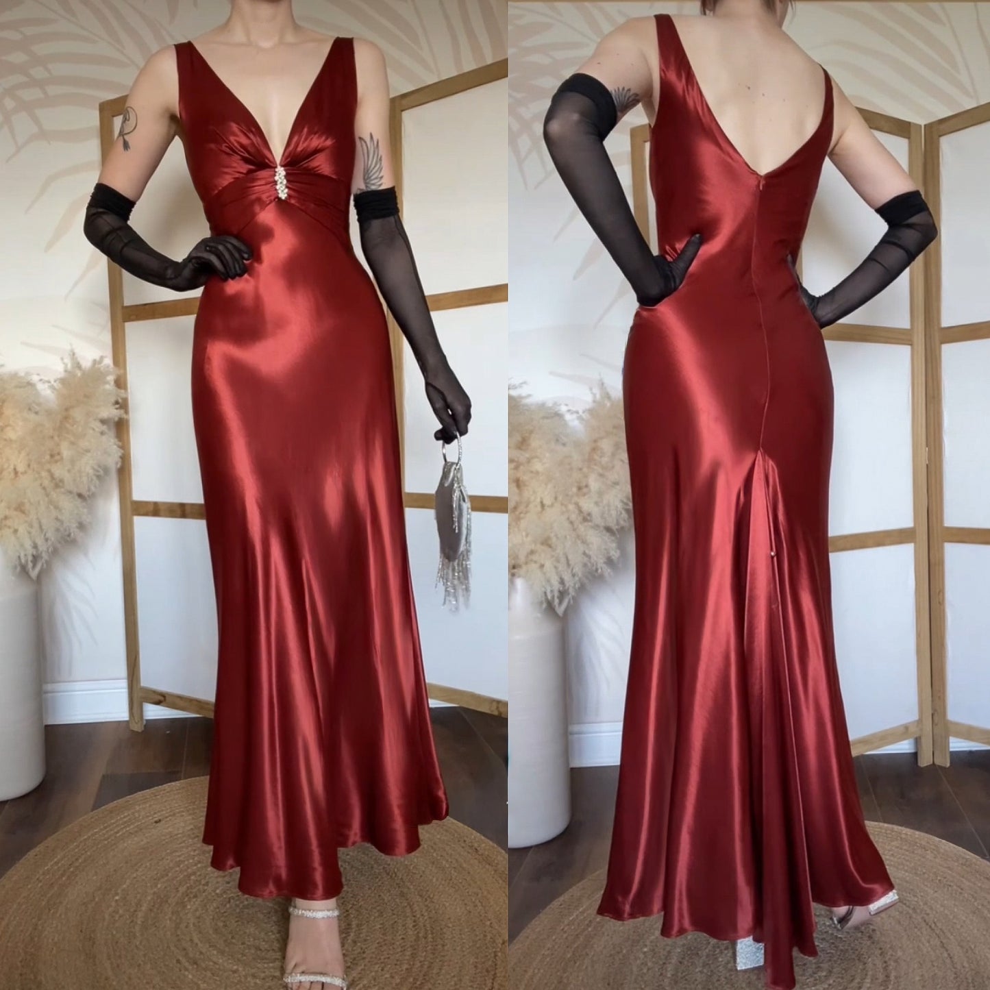 Morgan & Co red satin evening dress uk 10