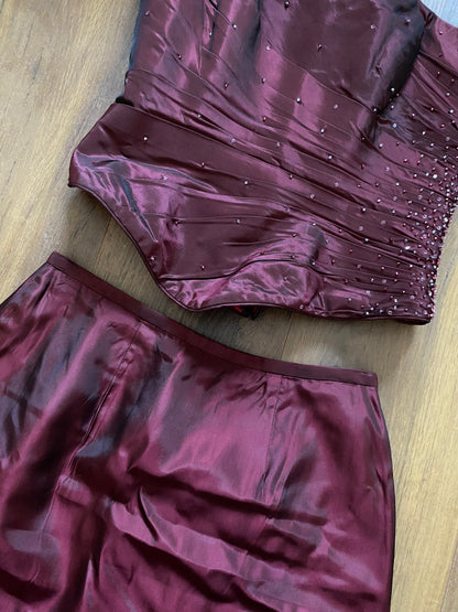 Veromia burgundy 2 piece corset & skirt set UK 8-10