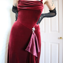 Load image into Gallery viewer, Kaliko red velvet stretch evening gown UK 12
