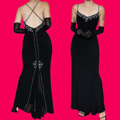 Black Flori Design stretch beaded evening dress UK 12-14