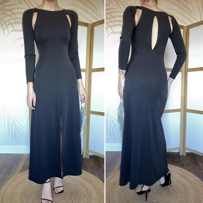 Black Bernshaw long sleeve cut out evening dress UK 10
