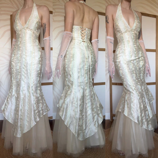 Halter-neck fishtail evening dress uk 14