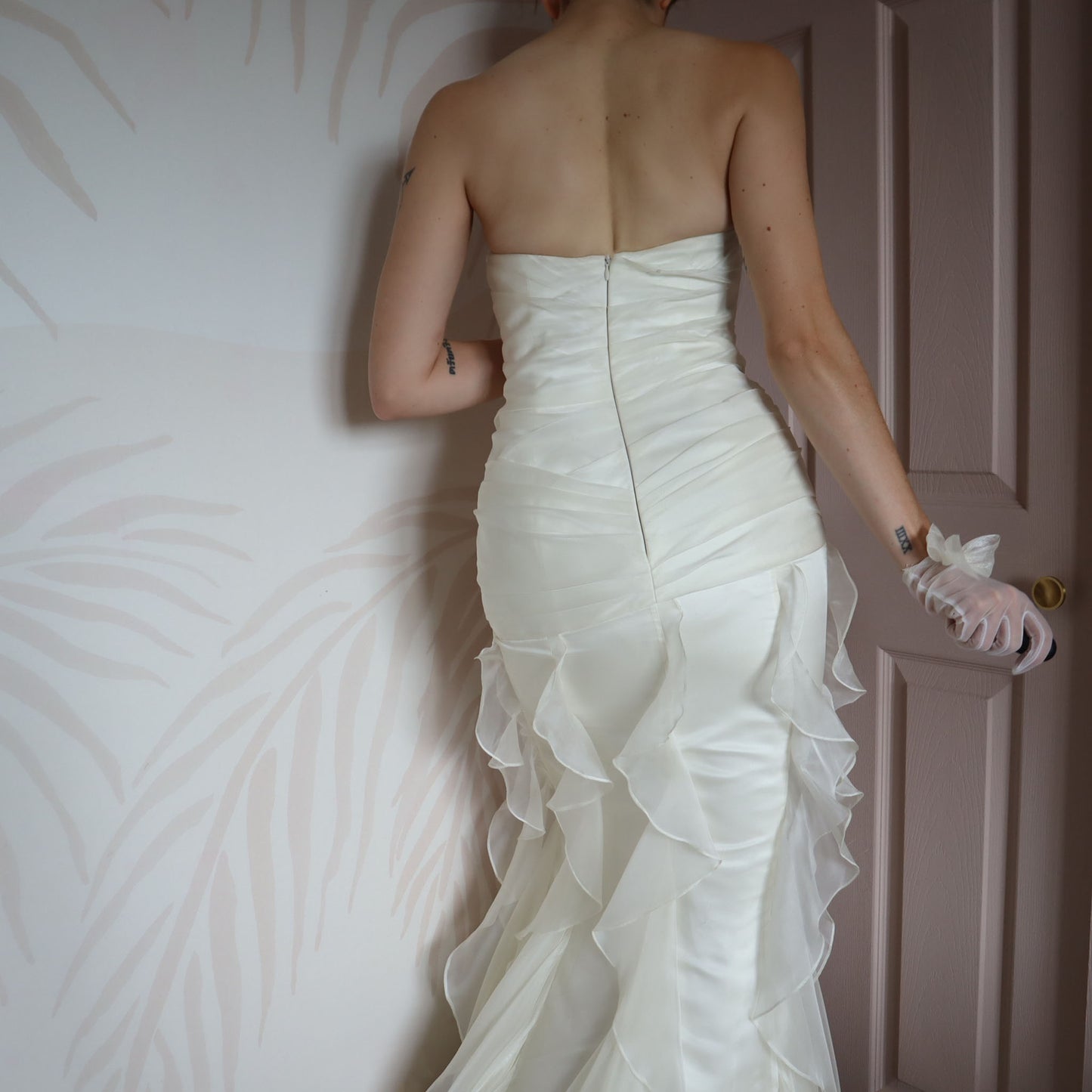 Strapless frilly wedding dress UK 8