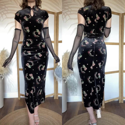 Charlotte Halton black velvet 90s dress uk 12