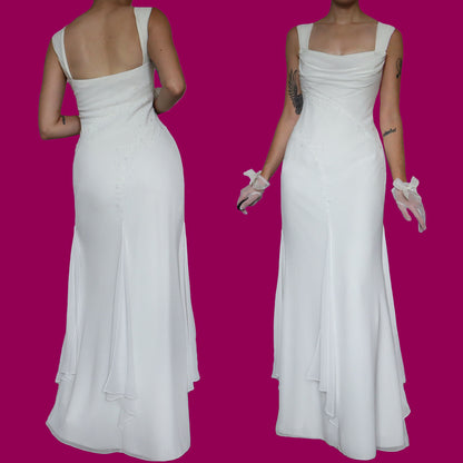 White Victoria Jane chiffon wedding dress UK 12