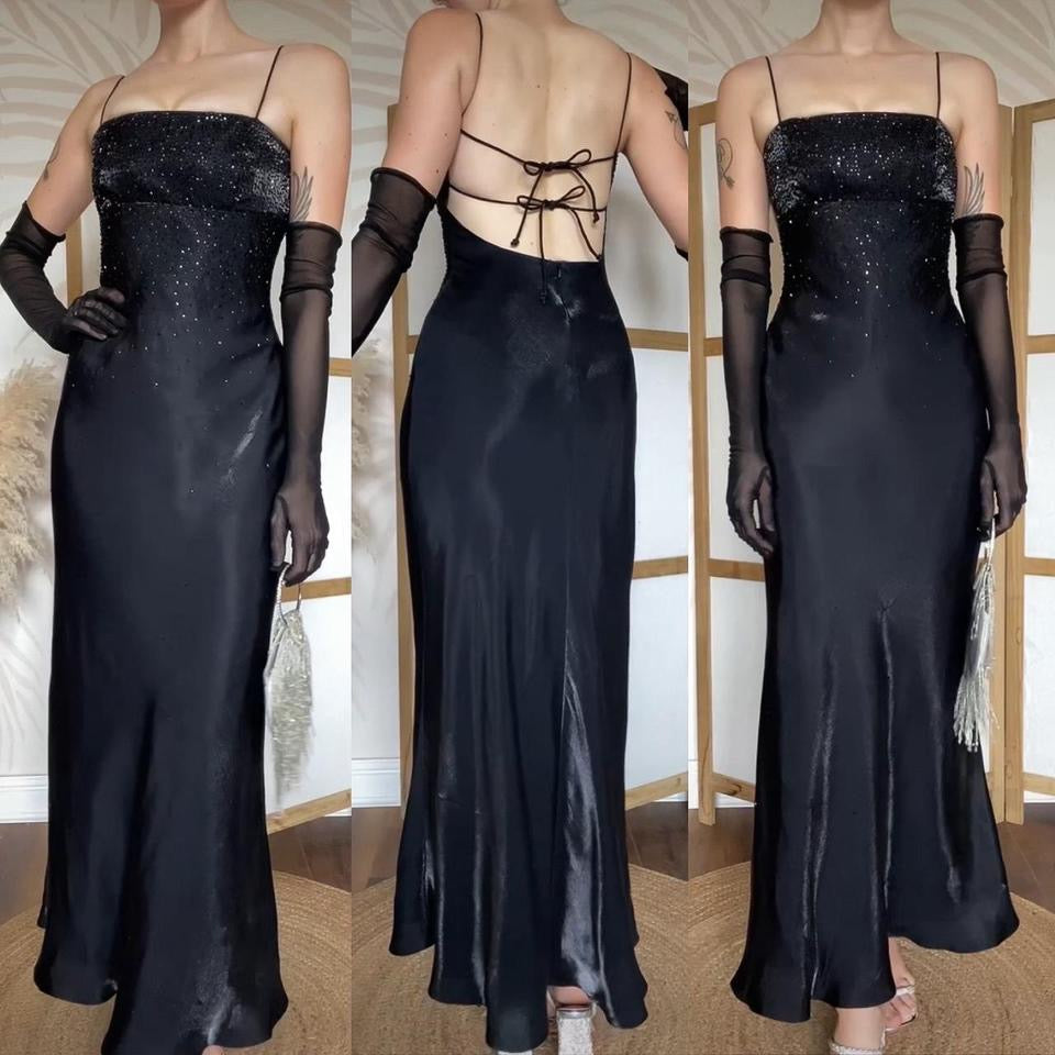 Morgan & Co black silky beaded dress uk 8