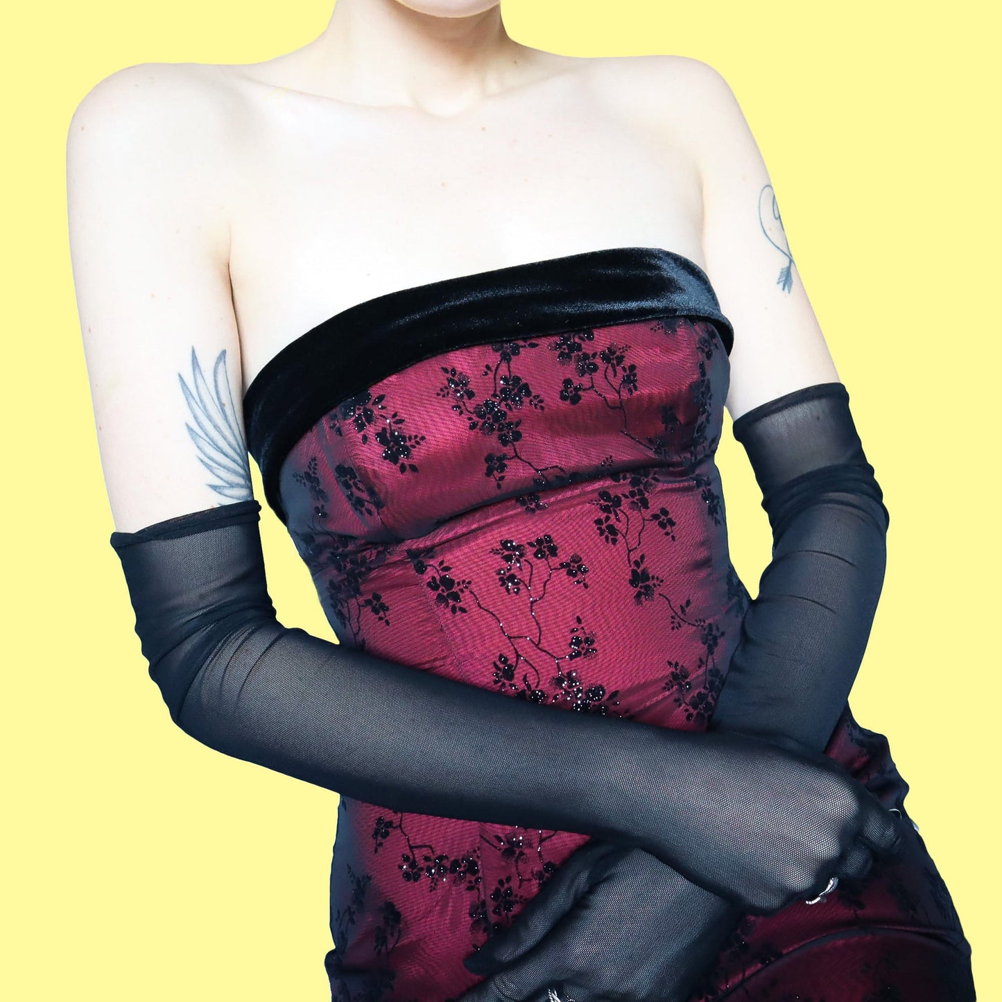 Black & red glittery strapless evening dress UK 10