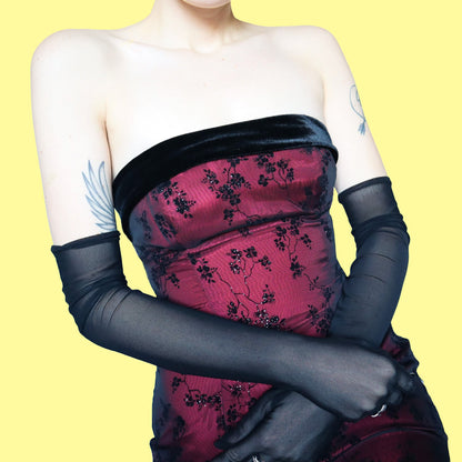 Black & red glittery strapless evening dress UK 10