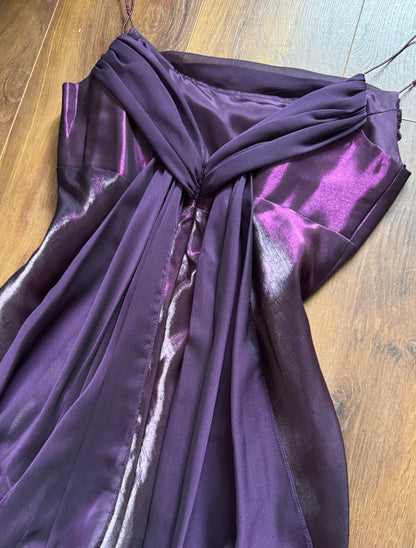 Purple satin & chiffon evening dress uk 16
