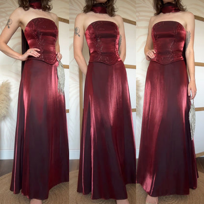 Shimmery dark red 3-piece prom set uk 8-10
