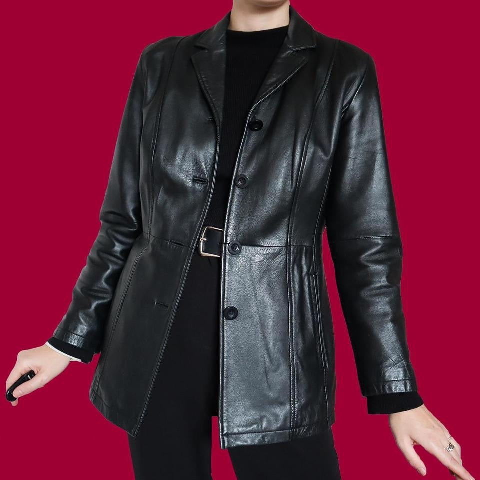 Black real leather jacket blazer UK 10