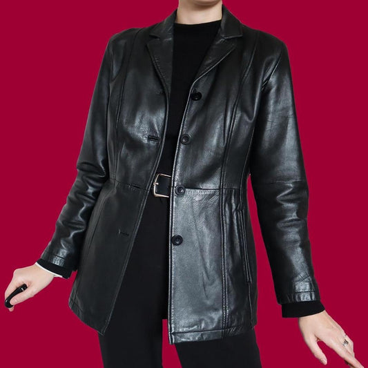 Black real leather jacket blazer UK 10