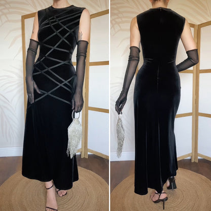 Simon Ellis black velvet stretch evening dress uk 14