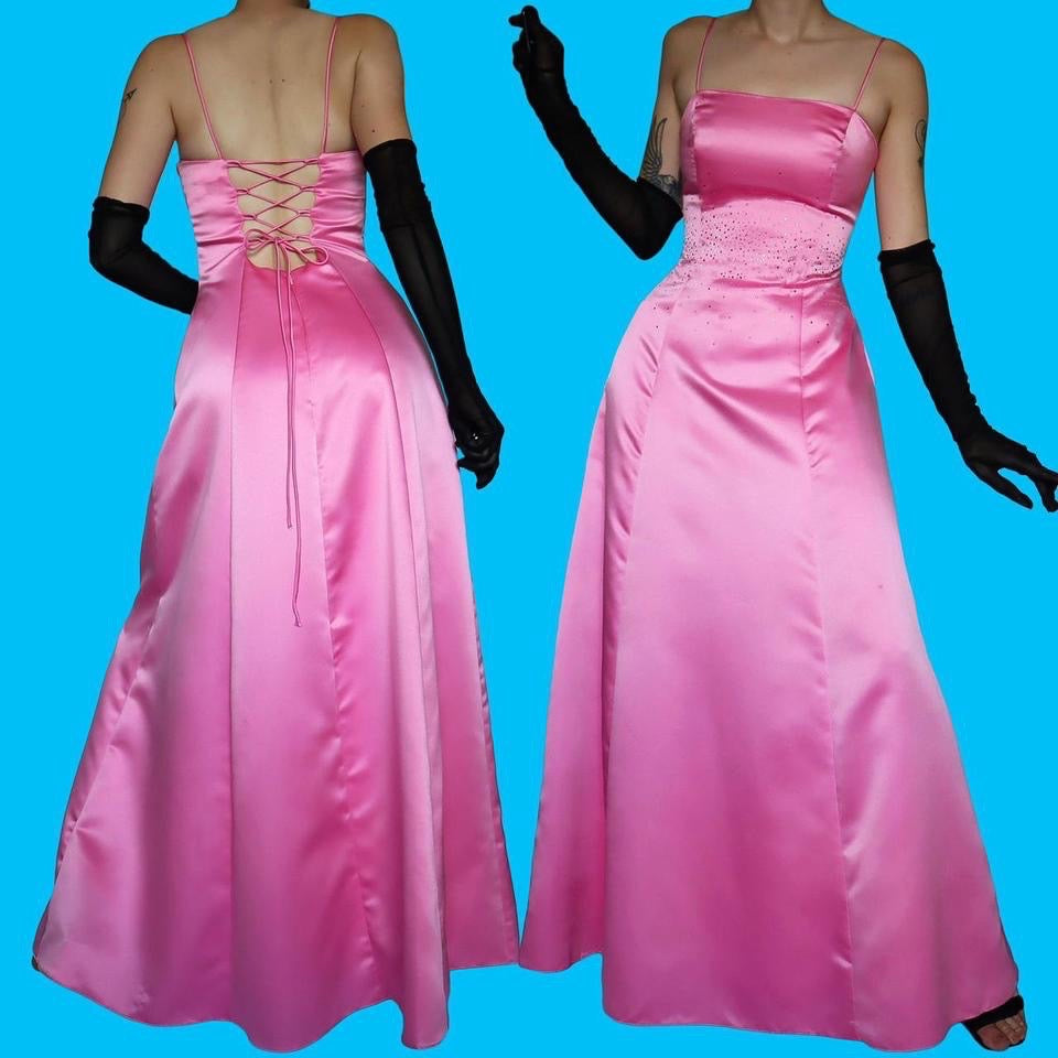 Baby pink a-line lace up evening dress UK 10-12