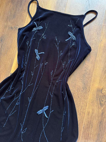 90s navy velvet stretch bodycon dress uk 12