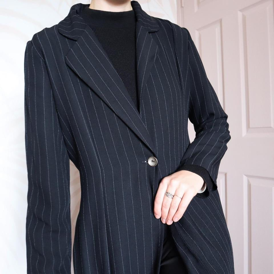 Black vintage Mark Angelo pinstripe long jacket UK 12