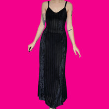 Load image into Gallery viewer, Shirley black velvet bodycon sheer maxi dress UK S
