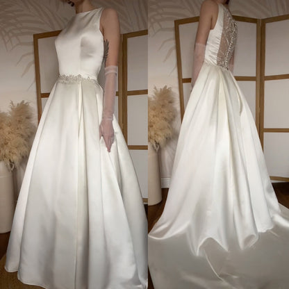 Hilary Morgan ivory satin fit & flare wedding dress uk 14