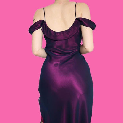Purple cold shoulder evening dress UK 12