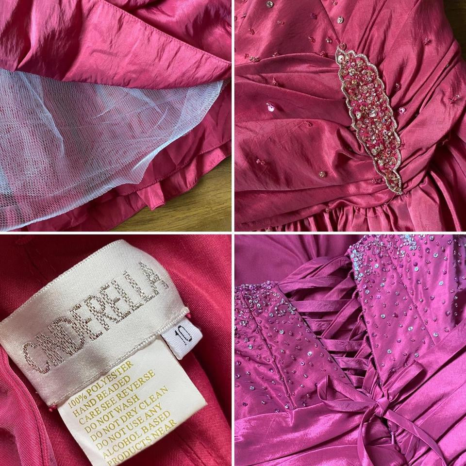 Pink strapless beaded prom gown uk 12-14