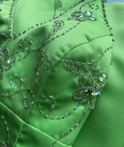 Morgan & Co green beaded halter neck evening gown UK 14