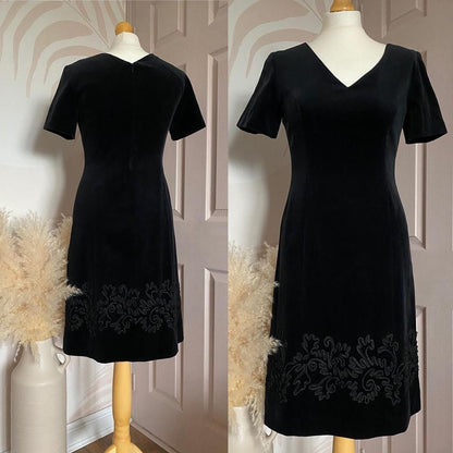 Vintage Laura Ashley black velvet short sleeve dress uk 10