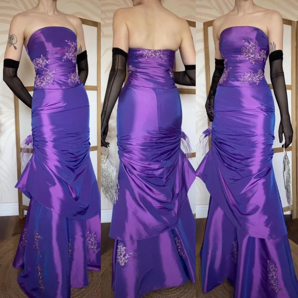 Hilary Morgan purple strapless taffeta prom dress uk 10-12