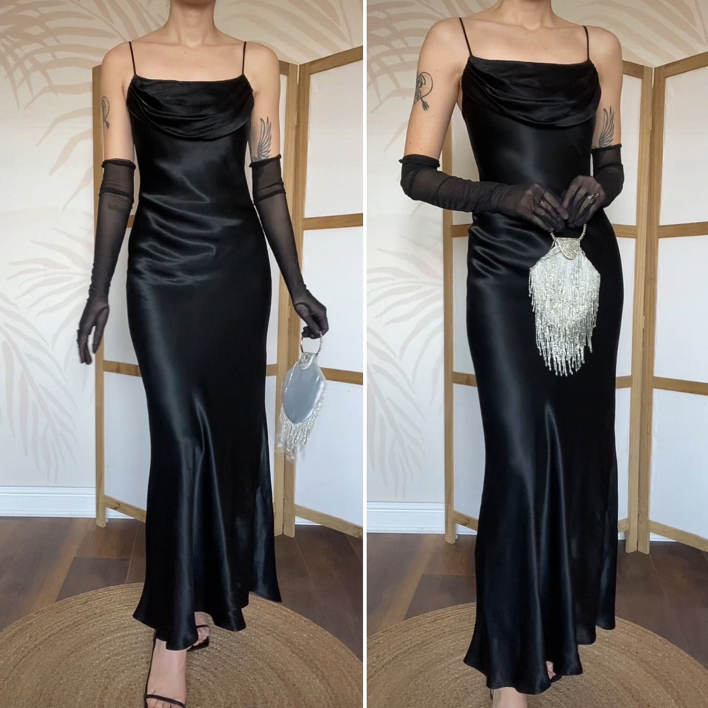 Silky black slip evening dress UK 8