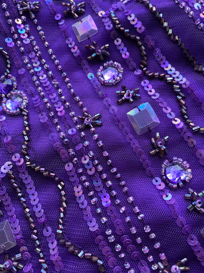 Purple stretch bead & sequin dress UK 10