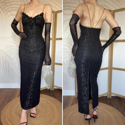 Bernshaw black lace stretch evening dress UK 8