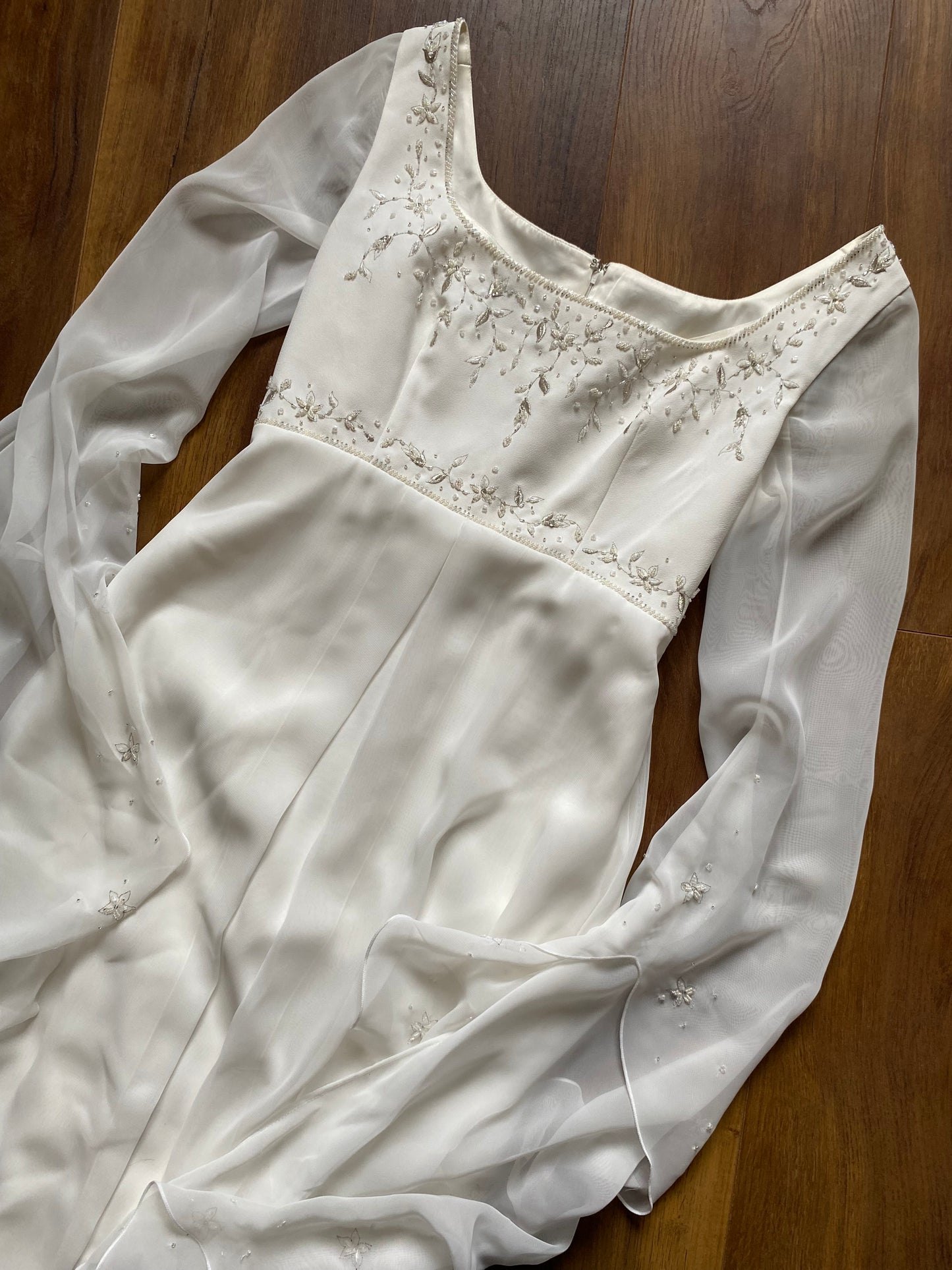 White long sleeve ethereal wedding dress UK 12