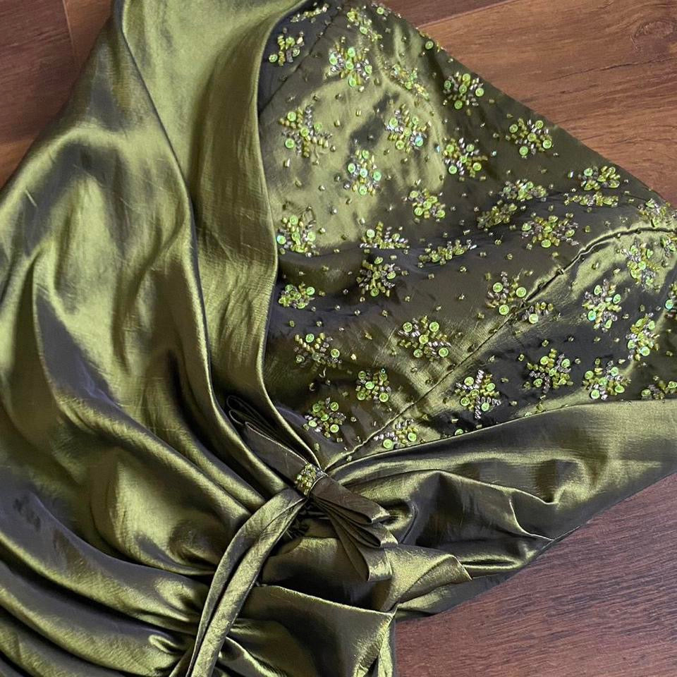Green taffeta strapless prom dress uk 12-14