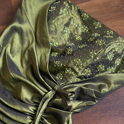 Green taffeta strapless prom dress uk 12-14
