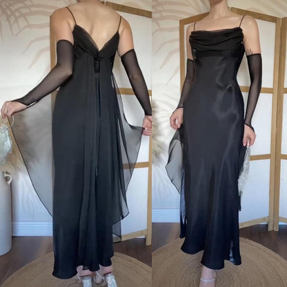Silky black chiffon detail prom dress uk 14
