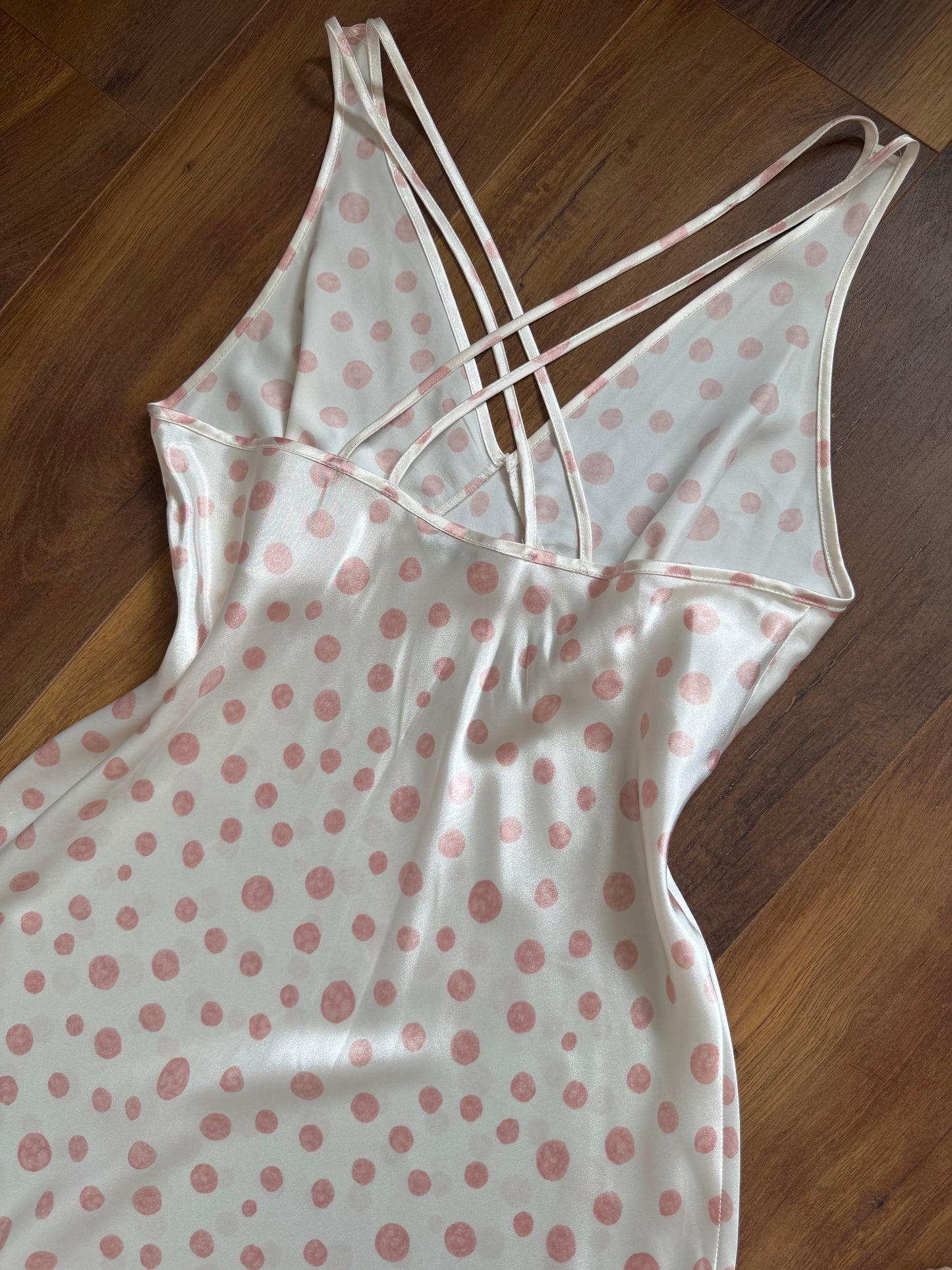 Pink polka dot satin slip dress uk 14-16