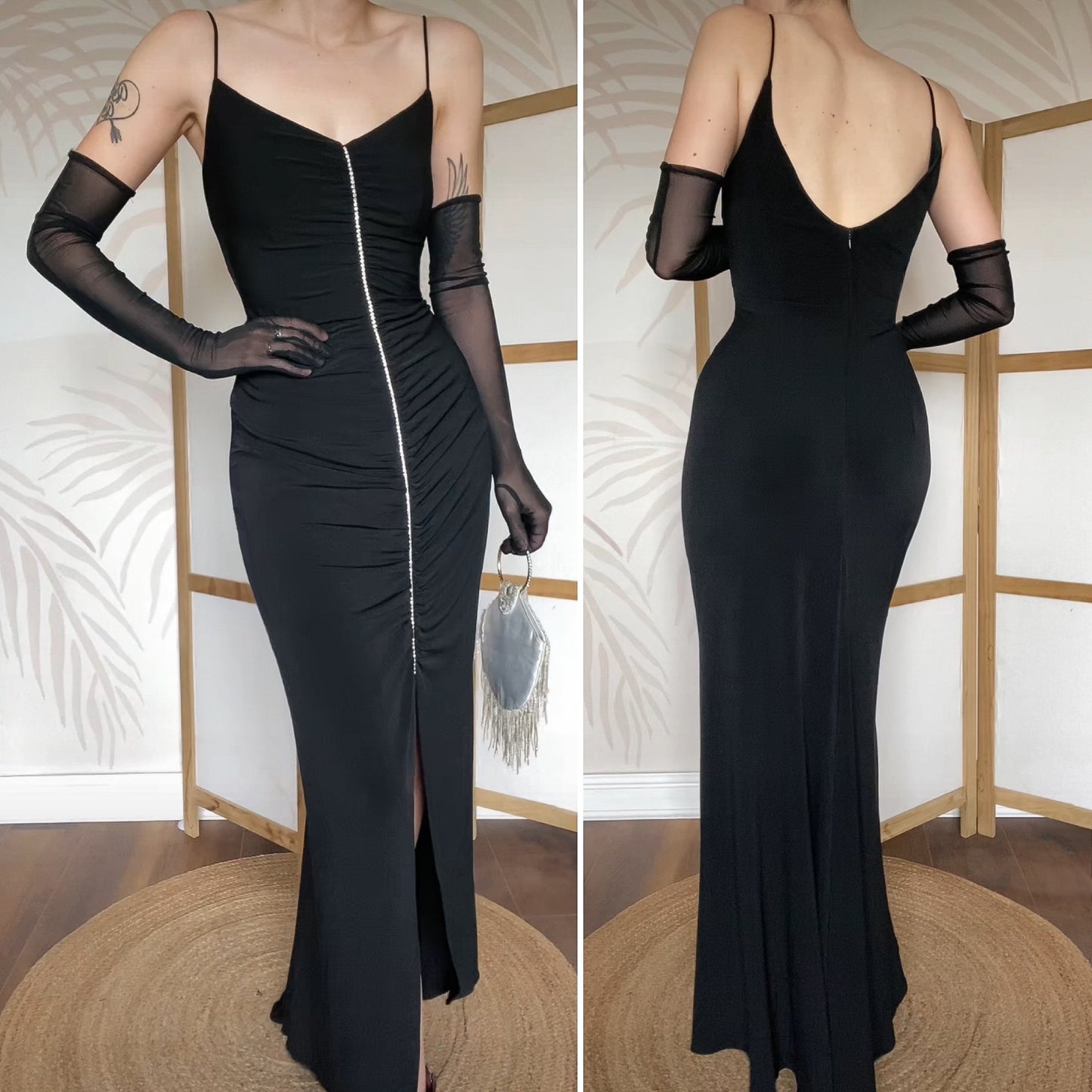 Black Dave & Johnny stretch diamanté evening dress UK 12