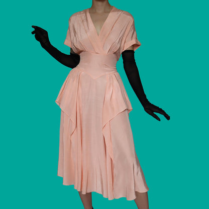 Peach short sleeve midi evening dress UK 10