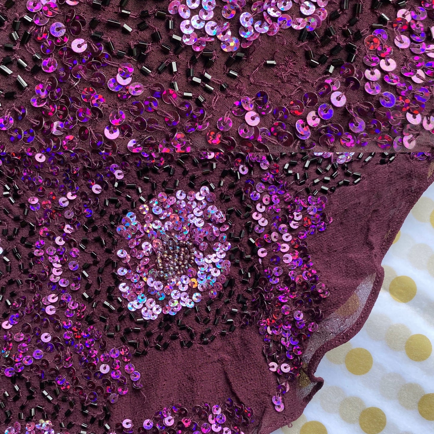 Purple Aftershock sequin 100% silk evening gown & shawl UK 10