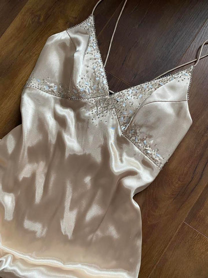 Dave & Johnny gold beaded evening dress UK 12