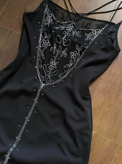 Black beaded Dave & Johnny evening dress uk 10