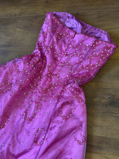 Pink strapless beaded a-line prom dress uk 10-12