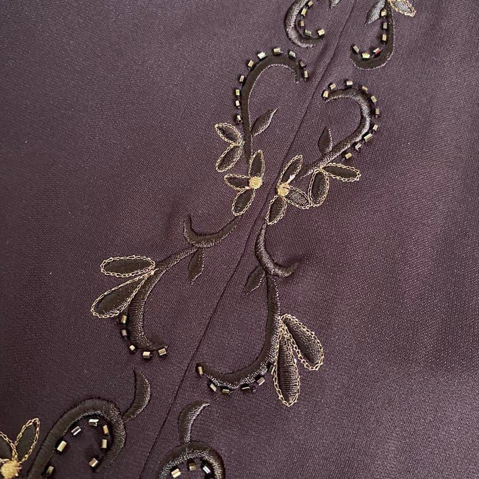 Brown stretch floral evening gown UK 12