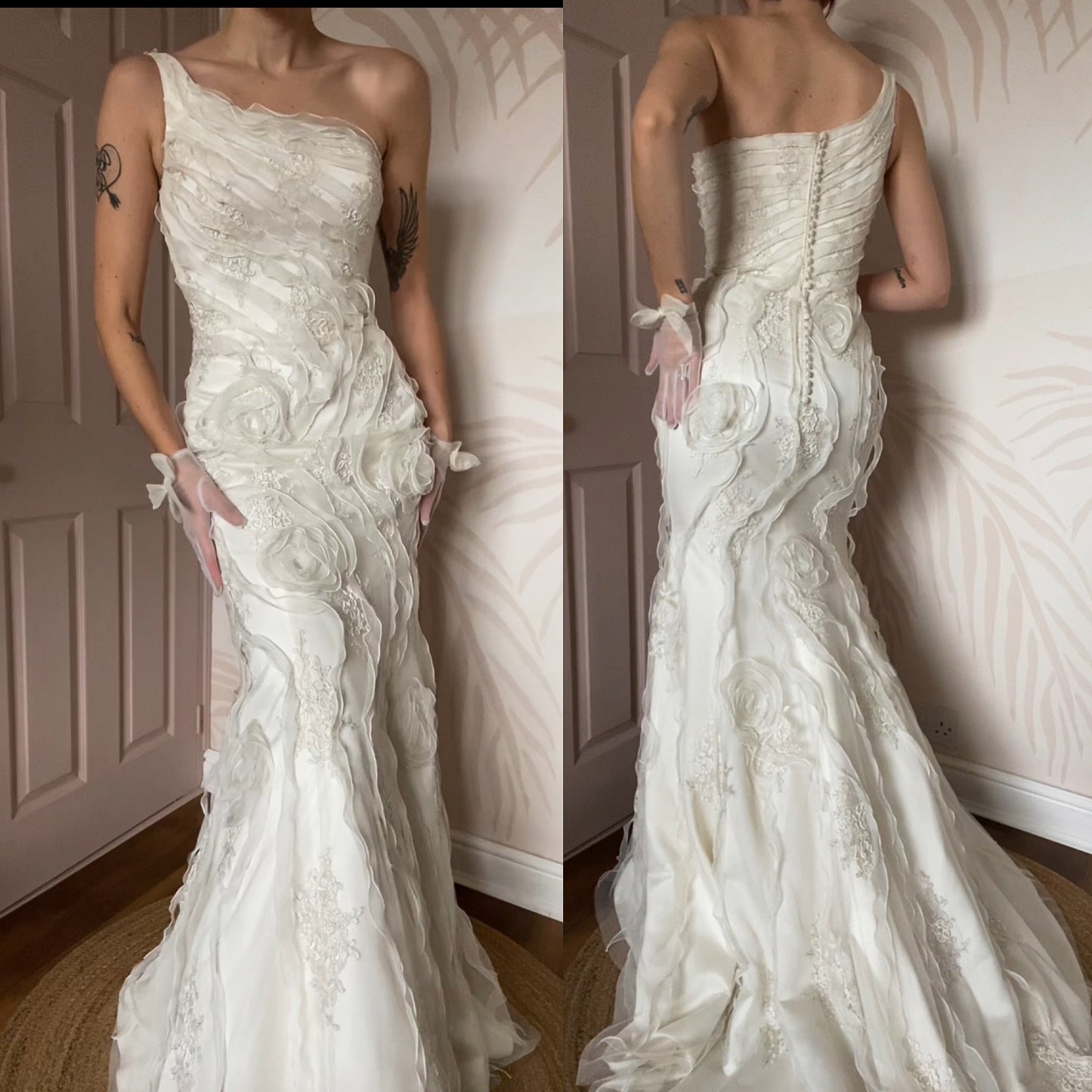 One shoulder lace wedding dress UK 12