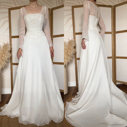 Ivory chiffon long sleeve wedding dress uk 10