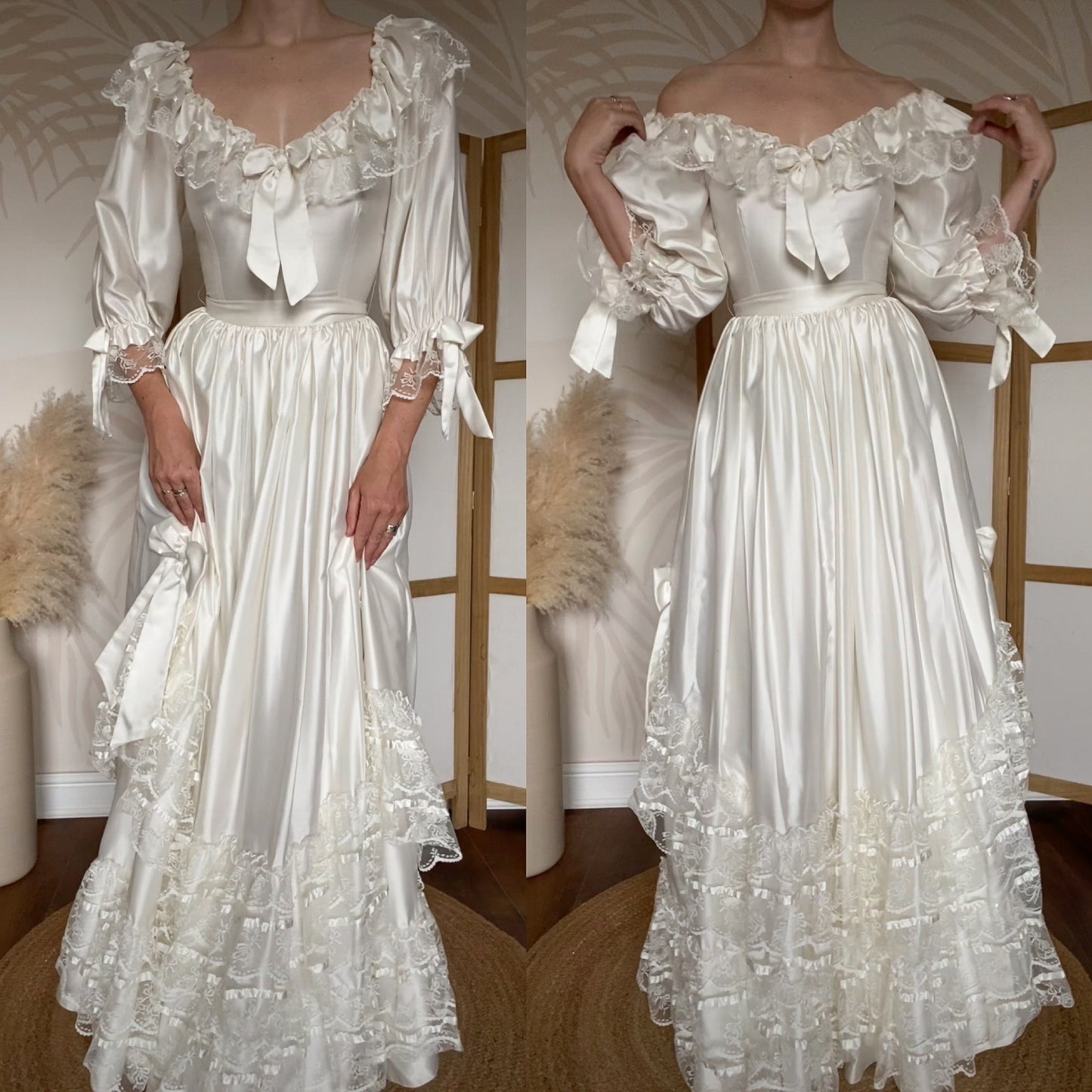 Ivory 80s vintage lace wedding dress uk 8